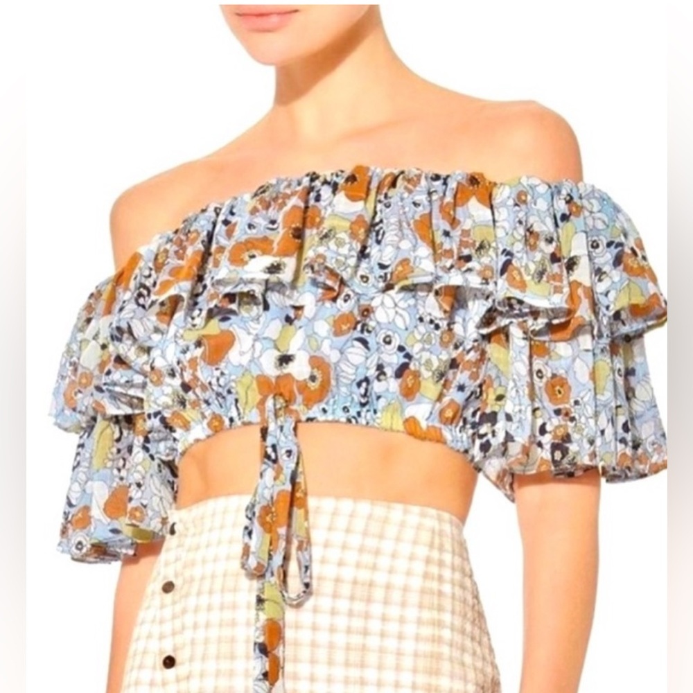 Alexis Multicolor Floral Off-Shoulder Adona Crop Top Sz. Medium - Picture 2 of 5